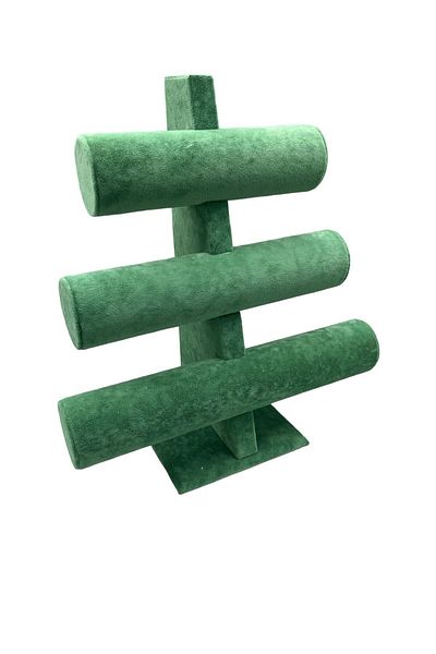 MeGass Dekor Domestic Production Suede Fabric Green Color Triple 30/26cm Staggered Bracelet-Watch Display Stand