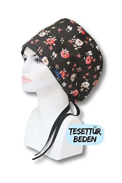 doktorbonem Μπόνες χειρουργικής με μοτίβο τριαντάφυλλου σε μαύρο φόντο, μέγεθος Hijab, για γιατρούς, νοσοκόμες, ιατρούς, νοσοκομείο