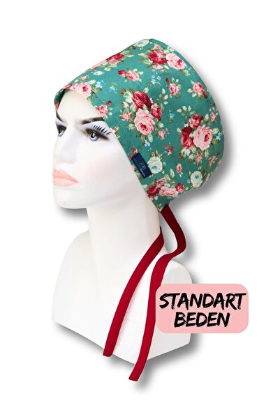 doktorbonem Standart Beden Yeşil Zemin Bordo Güller Desenli Doktor Hemşire Sa...