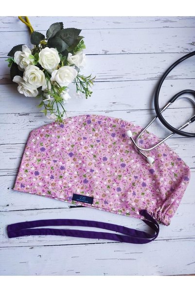 doktorbonem Hijab Dried Rose Crispy Flower Patterned Surgical Bonnet Doctor Nurse Healthcare Bonnet Wide Cut