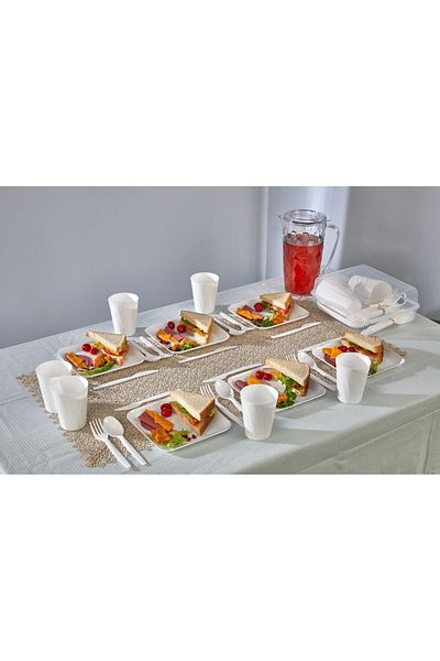 ASlife Home طقم نزهة مكون من 32 قطعة، 6 أطباق، 6 ملاعق، 6 شوك، 6 سكاكين، 6 أكواب