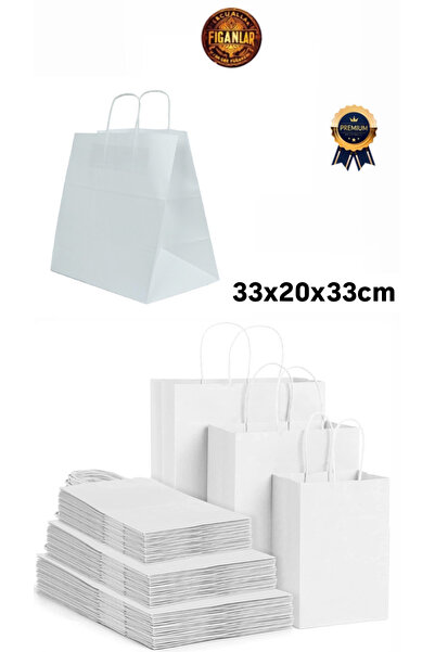 figanlar ambalaj 1. kalite Beyaz BÜYÜK BOY Kraft Kağıt Çanta 33x20x33 cm 25 adet hediyelik kağıt çanta