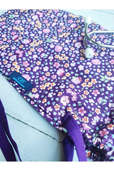 doktorbonem Tesettür Mor Çıtır Çiçekler Desenli Cerrahi Bone Doktor Hemşire Sağlıkçı Hastane Aşçı Bonesi Geniş