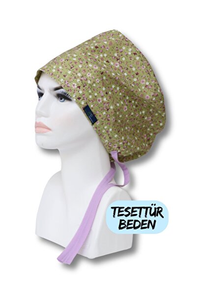 doktorbonem Șapcă chirurgicală verde cu model floral crocant pentru medic, asistentă, asistent medical, șapcă lată croială