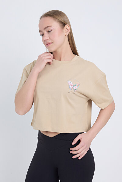 Velvoria Crop de damă supradimensionat You Are Free To Fly cu imprimeu de cul...