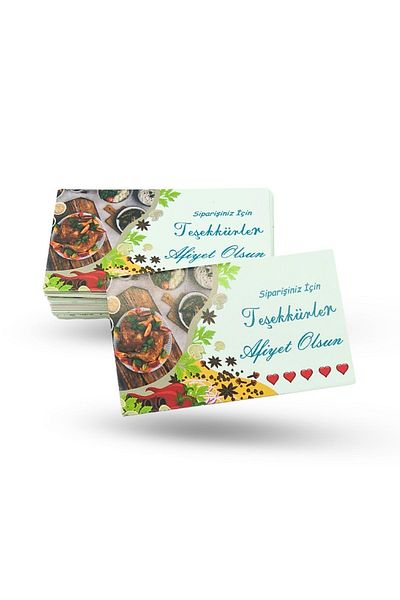 Copyder 5X8 cm Food Themed Thank You Card 100 Pieces Mini Card with Bon Appetit Written