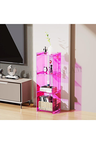 TUVA REKLAM Tuva Reklam Şeffaf Pleksi Dört Raf Dergilik Kitaplık Komodin Şifo...