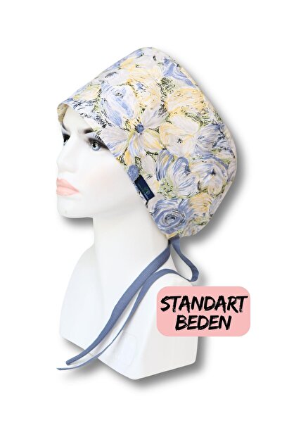 doktorbonem Standart Beden Yağlı Boya Çiçekler Mavi Cerrahi Bone Doktor Hemşi...