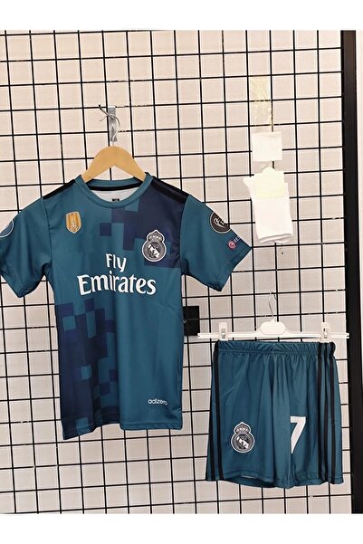 yenteks Ronaldo Çocuk Forması Turkuaz Unısex Real.Madrid. 2018 Sezon 4 Lü SET