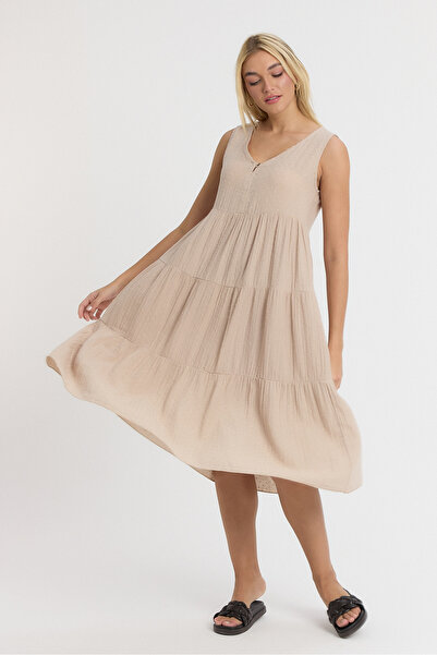 TCT TEKSTİL Γυναικείο Φόρεμα - Muslin Avlonya Pompom Φόρεμα - 3015