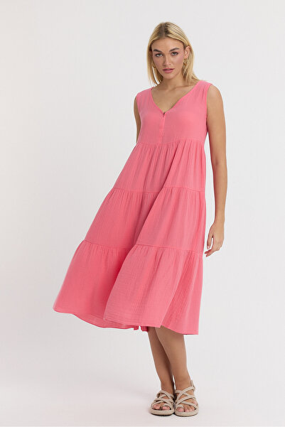 TCT TEKSTİL فستان نسائي - فستان موسلين أفلونيا بومبوم - 3015