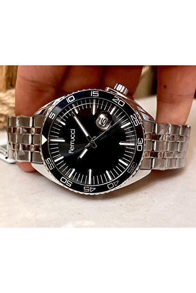 Ferrucci ساعة يد رجالية بحبل اليوبيل الفضي من الفولاذ مع التقويم