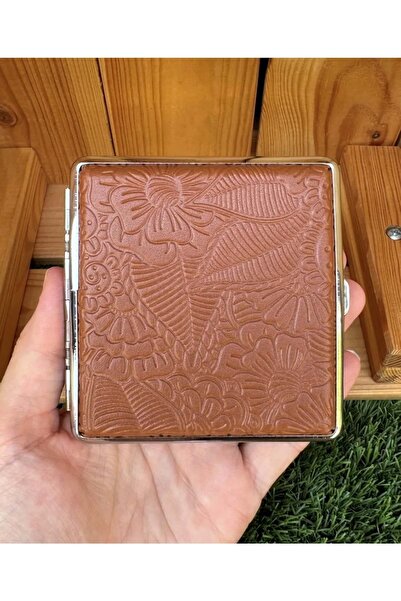 MR EDS Lüks Deri Slim Sigara Tabakası Kahverengi