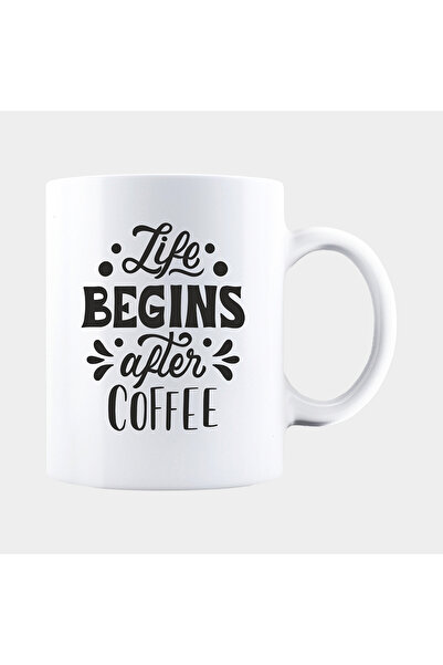 OEM Cana albă personalizată THE LIFE BEGINS AFTER COFFEE, INOVATIX®. 330 ml