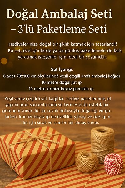 OLİ Art Rustic Wrapping Set:Paper,Jute and Red Line Gift Wrap with Redwhite Twine