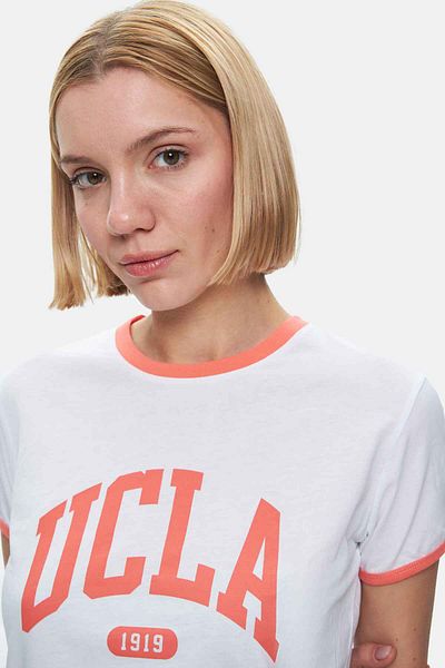 UCLA SAVANNAH Tricou alb pentru femei, cu decolteu rotund, cu potrivire standard