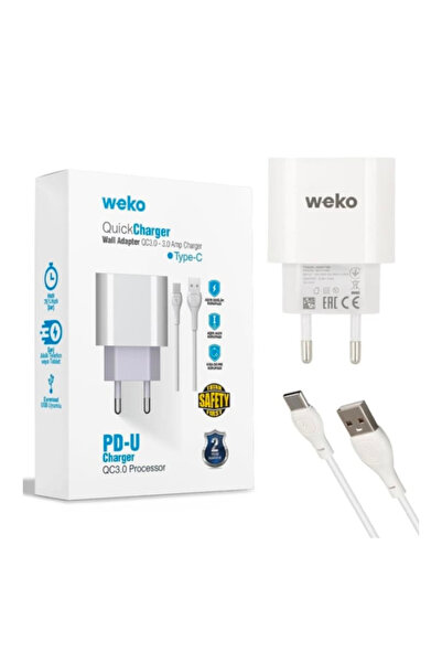 abnturk 21442 QC3 - 3.0 Amper Şarj Başlık Adaptörü + Type-C Kablo Şarj Aleti