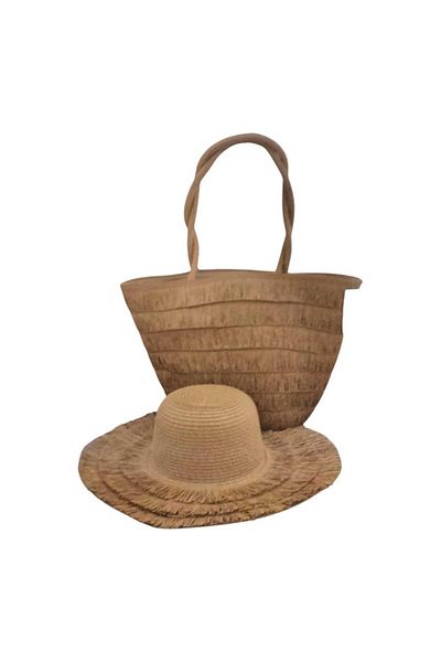 Aware Time Ψάθινο καπέλο Fedora & Ψάθινη τσάντα παραλίας Σετ 2 τεμαχίων
