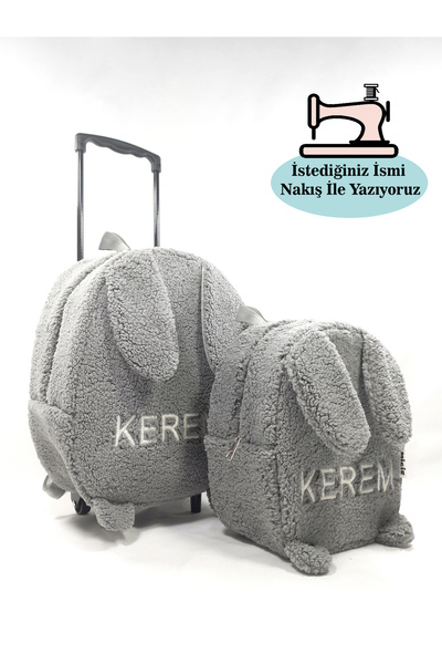 migie Kişiye Özel İsimli Çekçekli Çanta ve Sırt Çantası Anaokulu/Kreş Seti (2...