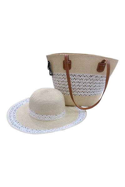 Aware Time Straw Fedora Hat & Straw Beach Bag Set of 2
