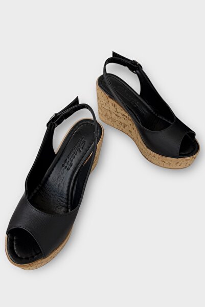 Liger Side Buckle Open Front Wedge Sandals Shoes Black