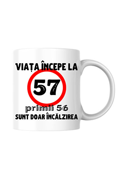 OEM Cana albă personalizată - Viața începe la 57 de ani, INOVATIX®. 330 ml