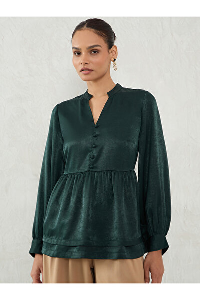 Femmella By Styli بلوزة بيبلوم من الساتان الصلب متعدد الطبقات