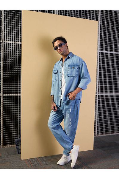Mascln Sassafras By Styli Washed Denim Oversized Shacket