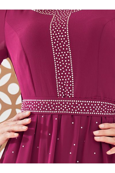 Styli Embellished Round Neck Tiered Maxi Dress with 3/4th Sleeves