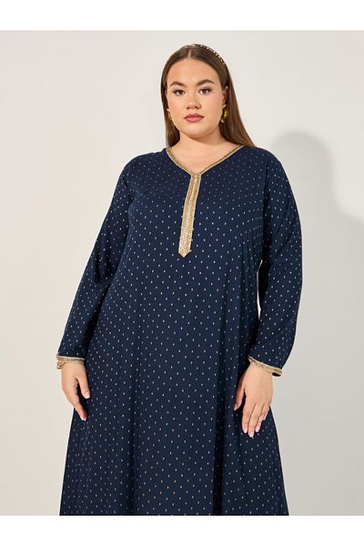 Styli Plus Size Embroidered V-Neck A-Line Jalabyia