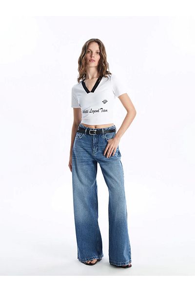 LC Waikiki Blugi LCW Indigo Wideleg Pantaloni de jeans pentru femei