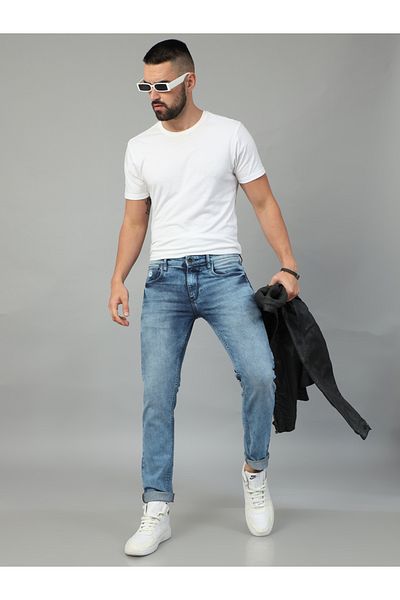 Bushirt By Styli بنطال جينز باهت بقصة عادية وخصر متوسط