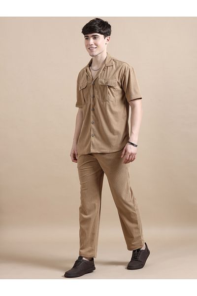 Bushirt By Styli Corduroy Pocket Detail Shirt and Pants Co-Ords