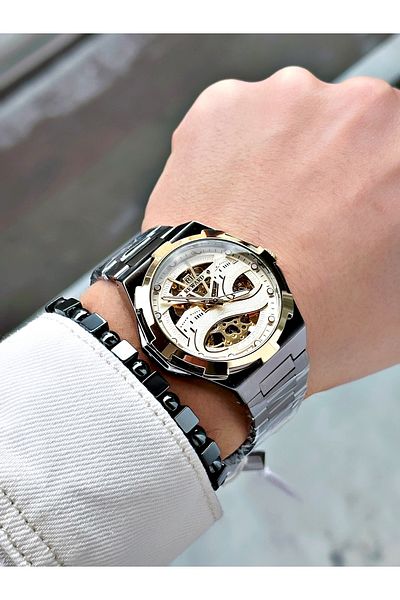 Reward Smoked Color Kaaba Pattern Automatic Mechanism Men's Wristwatch + Bracelet