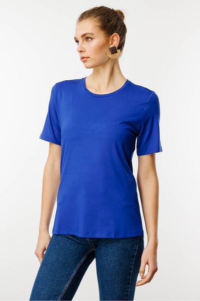 Desen Triko Tricou Saks pentru damă, cu gât de bază, din bumbac pieptănat