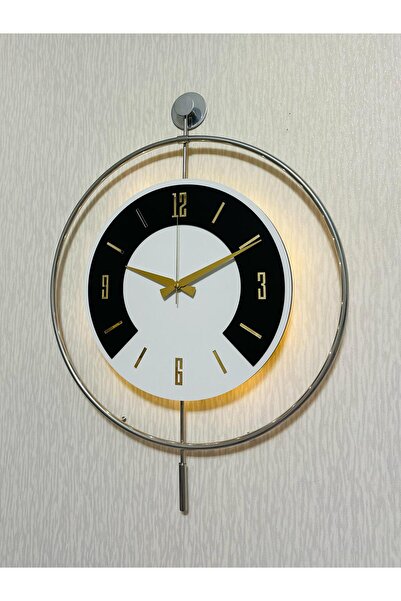 Pey Aksesuar 50x70 cm Metal Ahşap Ve Işığın Muhteşem Uyumu Duvar Saati dekoratif