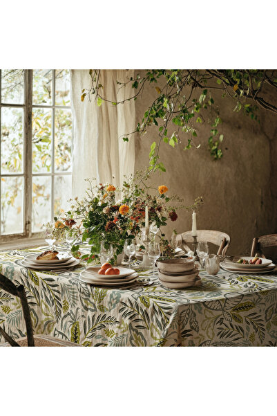 Meine Home مفرش طاولة من الكتان بنمط أوراق الشجر، قماش خالي من الهموم