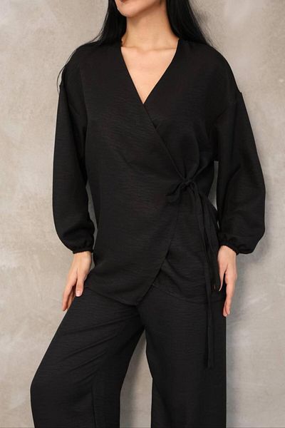 MEN Set kimono din bumbac și in cu cravată încrucișată