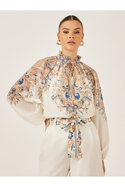 Styli بلوزة بأكمام منفوخة وطبعة موضعية