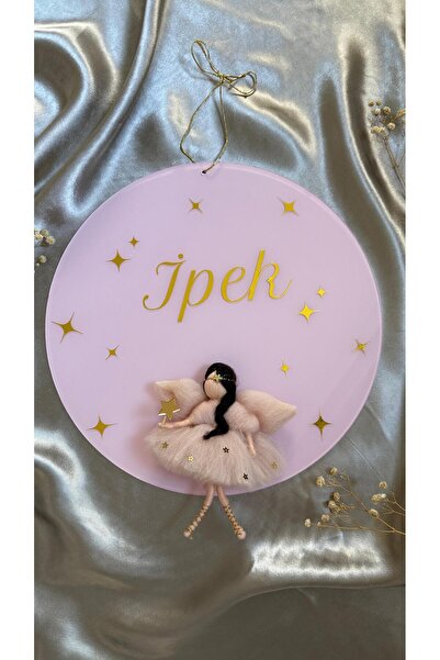 Atolye219 Keçe Bebekli Pleksi Kapı Süsü (pembe 30 cm kız bebek kapı süsü)