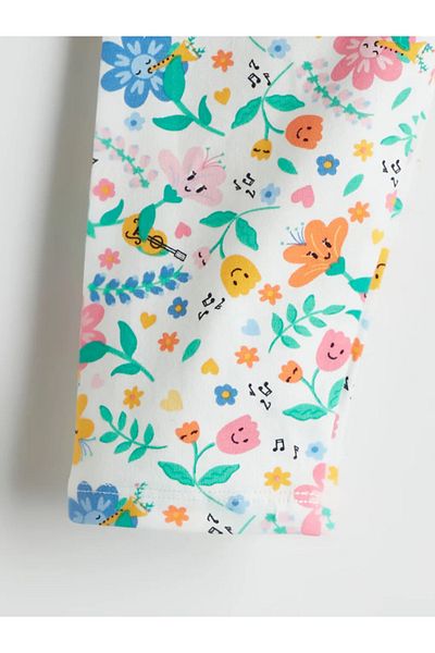LC Waikiki Lcw Kids Ecru Elastic Waist Floral Girls' Leggings