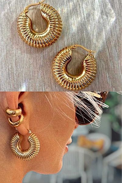 roseberry Women's Gold Thick Hoop Steel Earrings - R1289