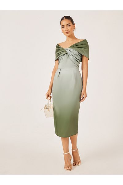 Styli Front Knot Ombre Print Short Sleeves Sheath Midi Dress
