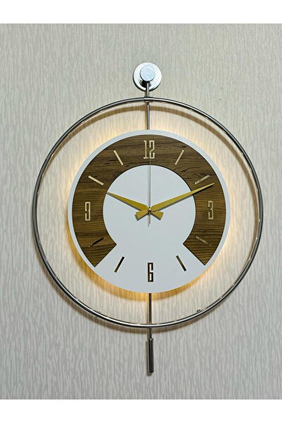 Pey Aksesuar 50x70 cm Metal Ahşap Ve Işığın Muhteşem Uyumu Duvar Saati dekoratif