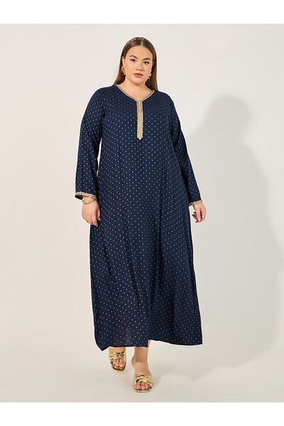 Styli Plus Size Embroidered V-Neck A-Line Jalabyia