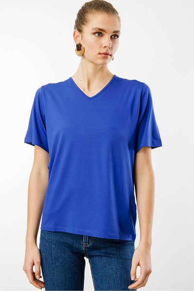 Desen Triko Women's V-Neck Short Sleeve T-Shirt Pocket