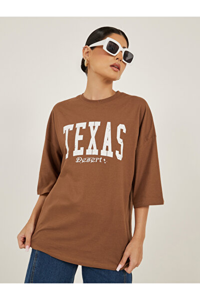 Styli Slogan Print Round Neck Oversized T-Shirt