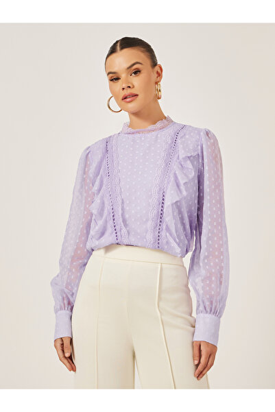 Styli بلوزة دوبي بأكمام بالون مع تفاصيل دانتيل