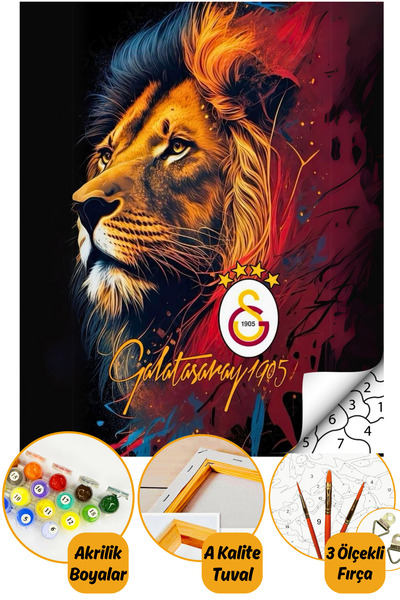 Talehobby Sayılarla Boyama Numaralı Tuval Seti Fırça Boya Dahil 40x50cm - Aslan Cimbom