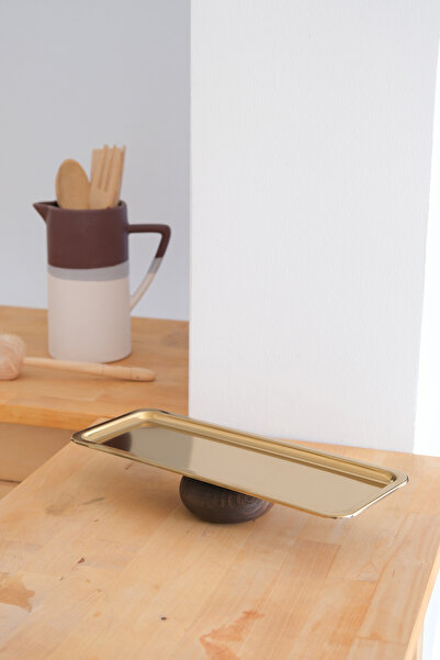 Beige & Stone Wooden Leg Baton Gold Decorative 33 cm Pastry Cake Presentation/Serving Plate Stand